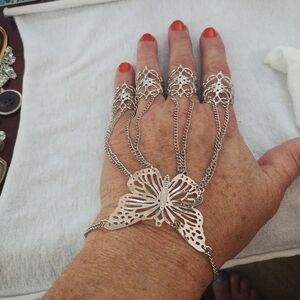 Silver toned butterfly slave bracelet